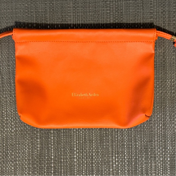 New Elizabeth Arden Orange Faux Leather Drawstring Cosmetic Pouch MAKEUP BAG - Picture 3 of 4
